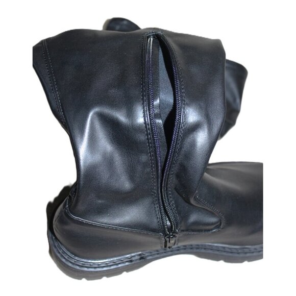 nwt ASOS Yours Clothing, Over The Knee Pull-On Chunky Cleat Boots in Black (11W) - Picture 11 of 14